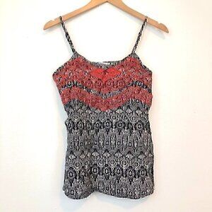 SADY LU Black White Floral Red Floral Embroidery Embroidered Tank Top sz Small S